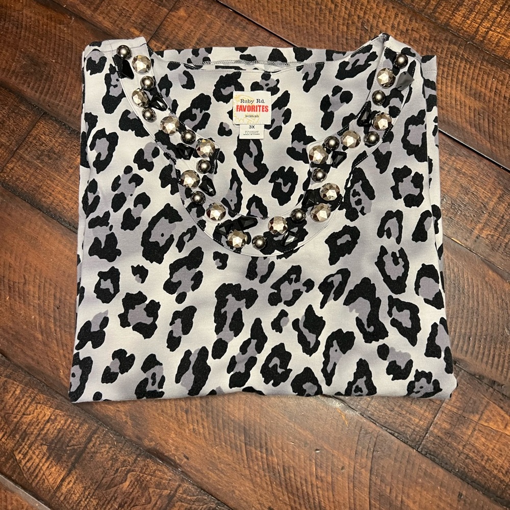 Ruby Rd - Leopard Print - Jeweled Neck - Picture 2 of 2